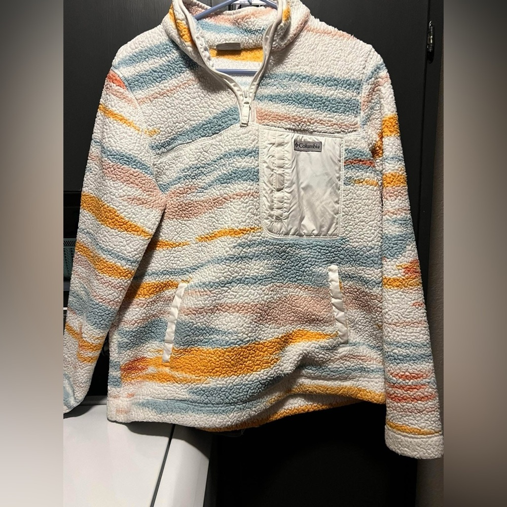 Columbia Women's Striped Cream, Orange, and Blue Sweater